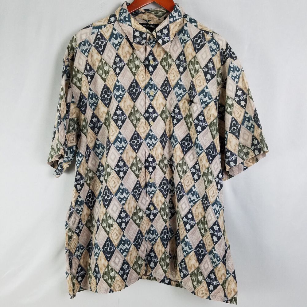 Murano Shirt Mens XL Multicolor 60 Singles Lawn Diamond‎ Short Sleeve Pocket